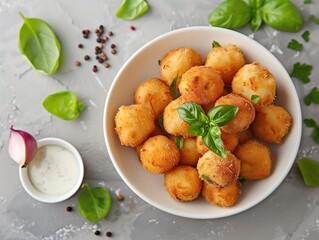 Close up of Croquetas on Light Background, Spanish Fried Food Snack