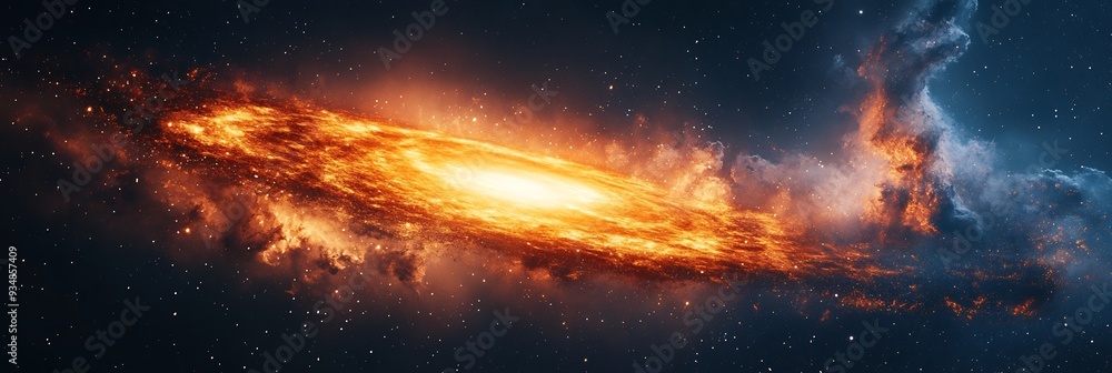 Poster vector depiction of a black hole where a 3d accretion disk forms around it with 2d light and energy 
