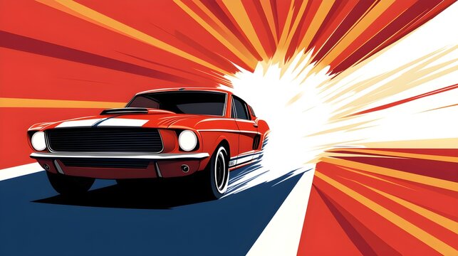 Vintage comic book car chase, high-speed action, exaggerated motion lines