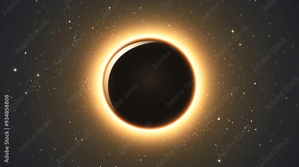 Poster vector depiction of a black hole where the schwarzschild radius is a 3d shadow ring with 2d particle