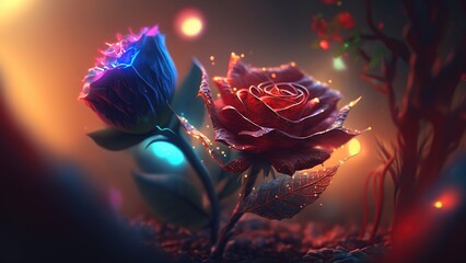 glowing roses in twilight glow