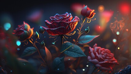 glowing roses in twilight glow
