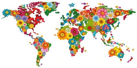Fototapeta premium Colorful flower world map on background for design and wallpaper