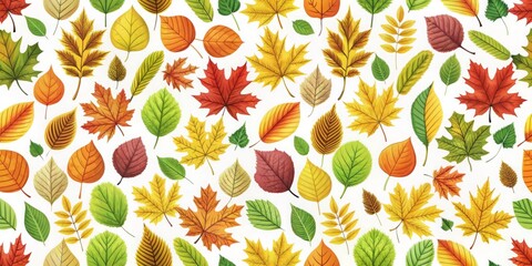 Seamless pattern featuring various types of leaves