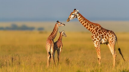 Obraz premium Giraffe Family in African Grassland.