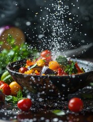 Naklejka premium Spanish Cuisine Ingredients in Action, Dark Close Up Food Photography