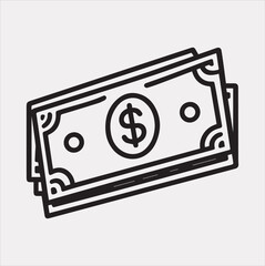 Banknote money outline Vector silhouette illustration icon on a white background