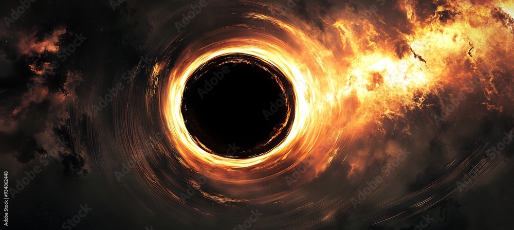 Poster vector illustration of a black hole with 3d particles on the brink of escape velocity where 2d space