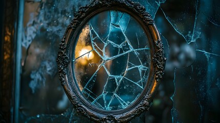 Obraz premium A haunted mirror with a fractured reflection