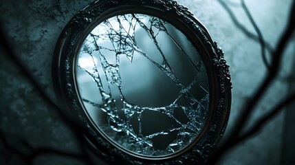 Obraz premium A haunted mirror with a fractured reflection