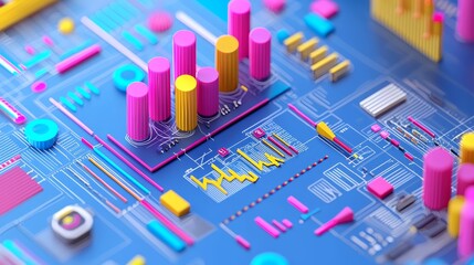 Vibrant abstract close up of a circuit board with colorful components and graphical elements, symbolizing technology and innovation