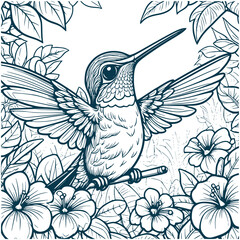 Obraz premium Aesthetic Baby Hummingbird Silhouette Graphic Forest Scenery Vector Illustration