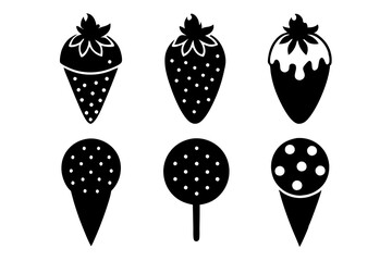 Set of strawberry ice cream icons silhouette vector art illustration	