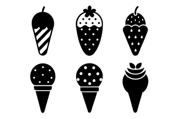 Set of strawberry ice cream icons silhouette vector art illustration	