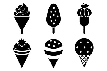 Set of strawberry ice cream icons silhouette vector art illustration	
