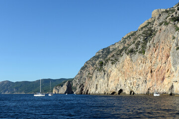 Fototapeta premium Yachts at Cape Aya, Balaklava neighborhood, Sevastopol, Crimean Peninsula