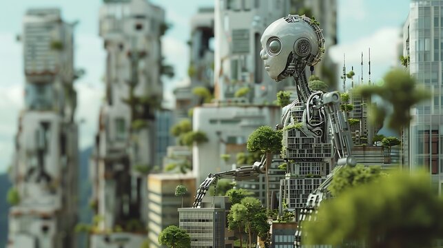 Growth city combined with a smart city and a model robot