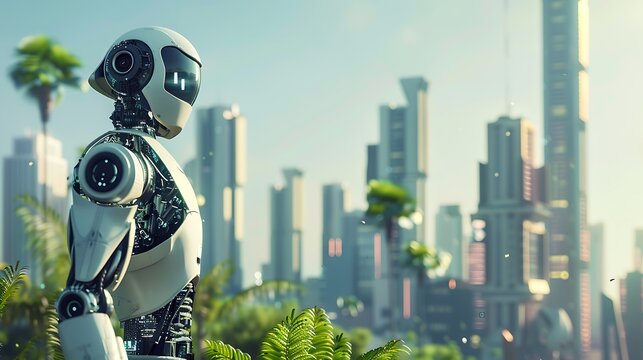 Growth city combined with a smart city and a model robot