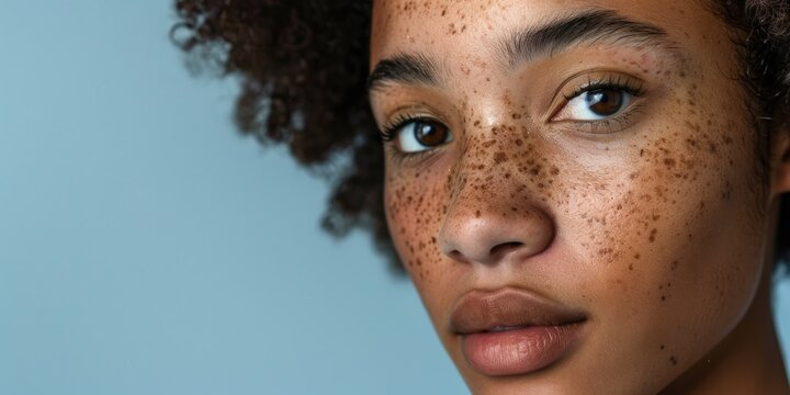 Dark skin featuring hyperpigmentation and blemishes on a woman with brown complexion.