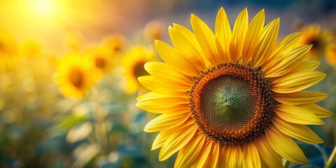 Macro shot of a sunflower in natural setting with a golden section composition