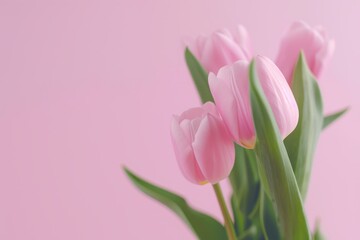 Delicate Pink Tulips on Soft Pink Backdrop, a serene display of vibrant flowers against a harmonious pastel background, embodying tranquility and simplicity in design.