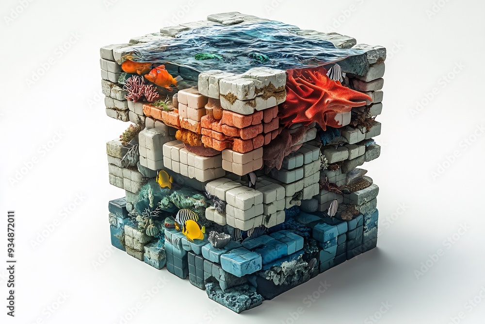Poster vector illustration of endangered species stacked like jenga blocks with climate change gradually pu
