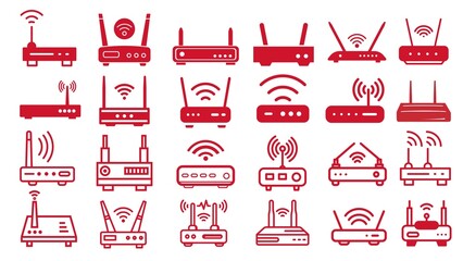icons set vector wifi router wireless internet network modem switch icon art red