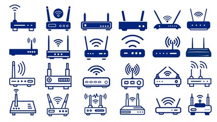 icons set vector wifi router wireless internet network modem switch icon art blue