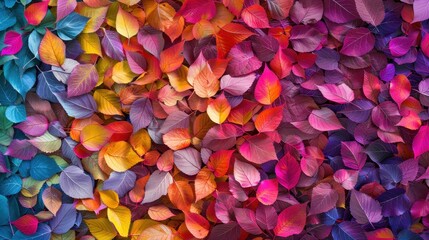 Vibrant Autumn Leaf Spectrum, a captivating display of multicolored fallen leaves arranged in a tile pattern, celebrating the rich textures and hues of the autumn season.