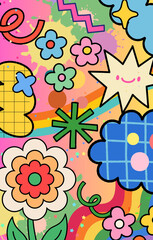 abstract background colorful doodle flower design