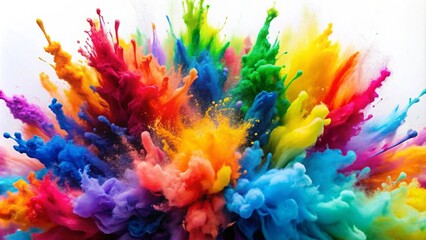 Vibrant explosion of colorful paints on a white background