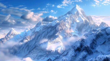photo of snowy mountain peaks , ai