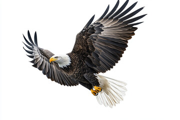 Obraz premium Bald eagle soaring against a white background