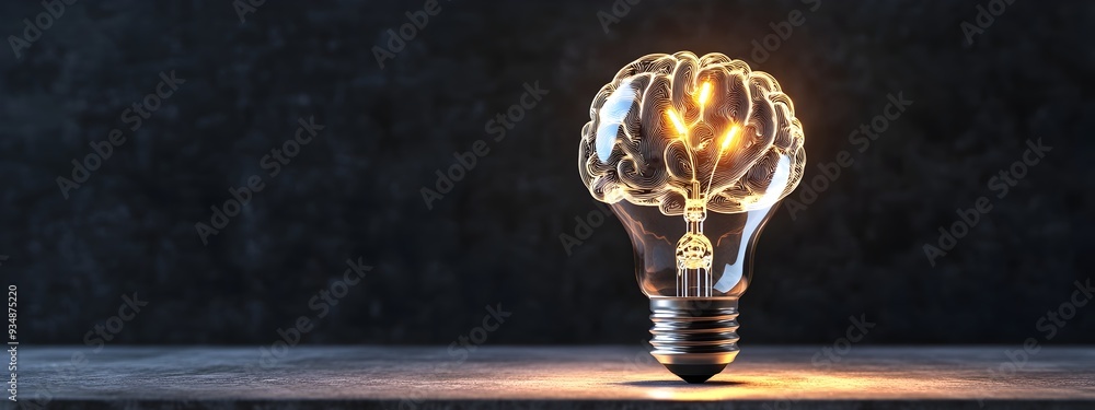 Aufkleber 3d abstract brain encased in a glowing lightbulb,symbolizing the power of innovative thinking and th