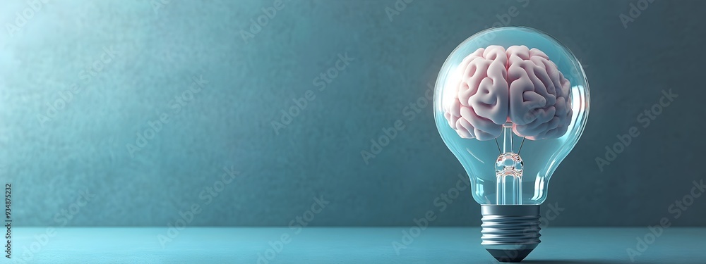 Poster 3d abstract brain encased in a lightbulb,representing the concept of a business growth idea,innovati