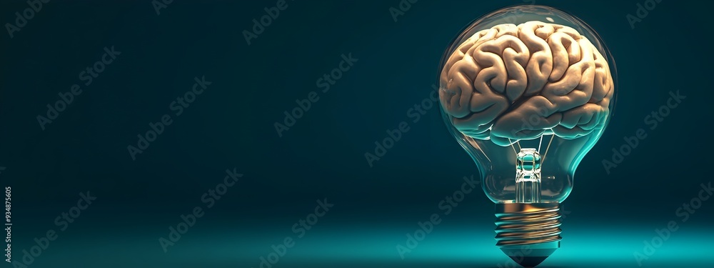 Poster 3d abstract representation of a brain inside a lightbulb,symbolizing the concept of a business growt