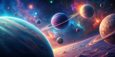 Outer space background with retro style planets for a nostalgic sci-fi vibe
