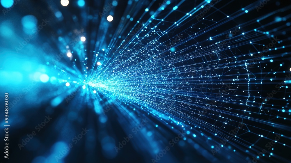 Poster digital flow: abstract digital art depicting a mesmerizing flow of data and information in vibrant b