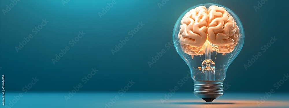 Poster 3d rendered image of a brain-powered lightbulb symbolizing entrepreneurial vision,innovative thinkin