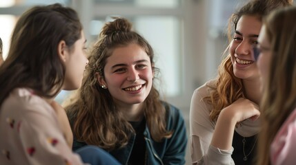 Naklejka premium Group of Teenage Girls Laughing Together
