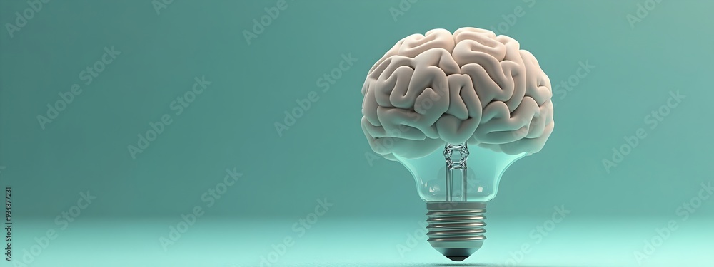 Aufkleber a 3d render of a brain-shaped lightbulb,symbolizing the creative power of the human mind and the pot