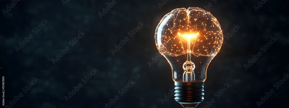 Poster a captivating 3d rendered image of a glowing lightbulb illuminating a brain,symbolizing the innovati