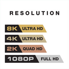 Icon resolution 8k 4k 2k 1080p gold
