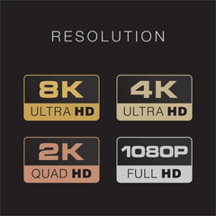 Icon resolution 8k 4k 2k 1080p gold