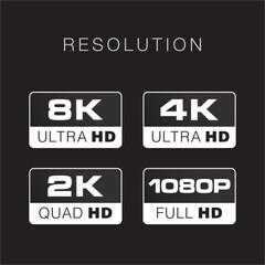 Icon resolution 8k 4k 2k 1080p gold