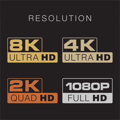 Icon resolution 8k 4k 2k 1080p gold