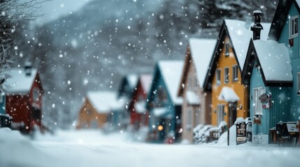 Fototapeta premium Blizzards, avalanches from mountains causing damage to homes.