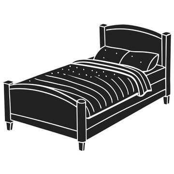 recommend clip art: A black and white drawing of a bed silhouette vector 