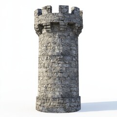 3D Render of a stone castle watchtower with battlements