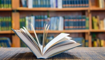 stack of books against the background of library, stack of books in front of library, books on...